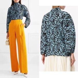 Solace London Blue Latia Animal Print High Neck Plisse Top US 4